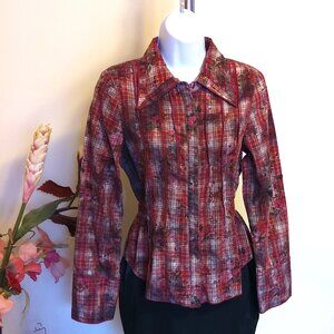 NEW I.AM.GIA Women’s Pink Multi Color Printed Pleated Blouse Shirt Top